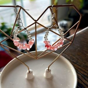 Handcrafted genuine rose agate chip earrings.